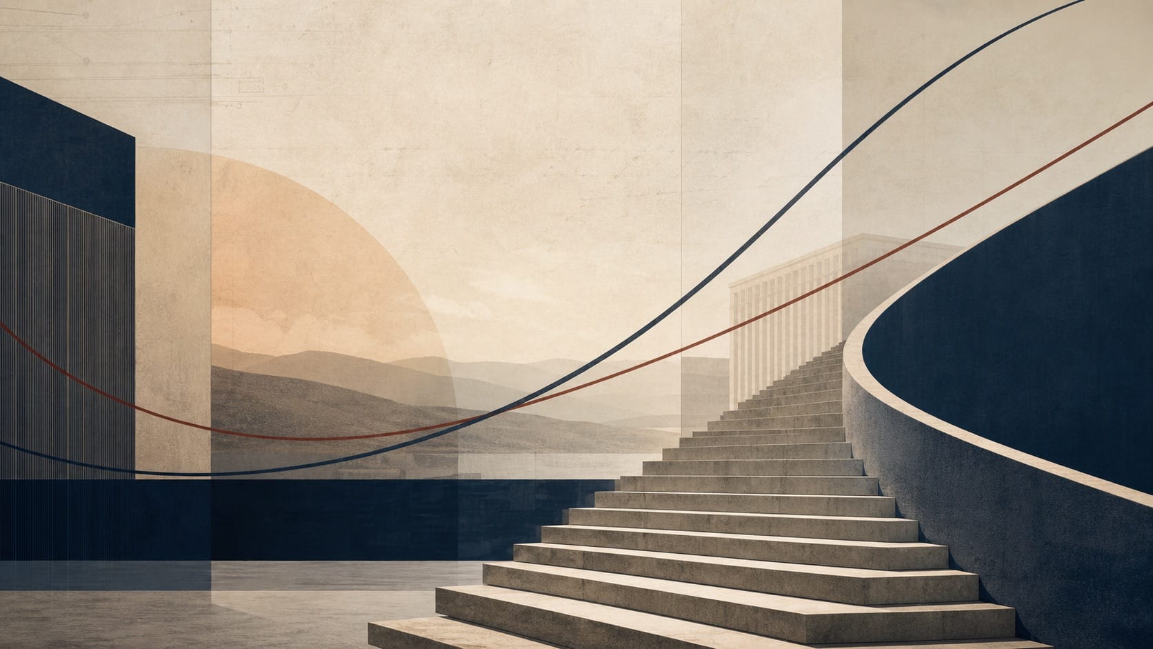 Abstract editorial artwork connecting research and global markets